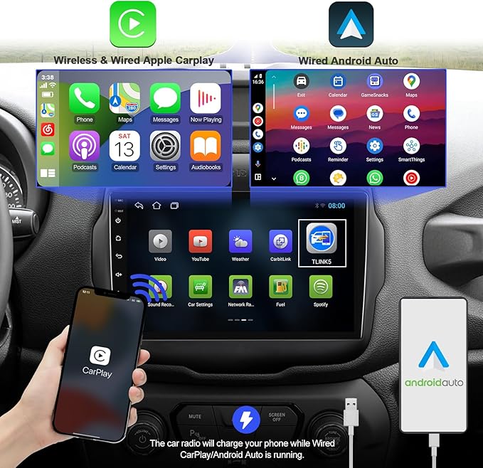 2+32G Android 13 Double Din Car Stereo for Jeep Renegade 2015-2020 with 9 Inch Touchscreen Radio Built-in Wireless Carplay/Android Auto/GPS/Bluetooth/FM/AUX-in/Steering Wheel Controls/Backup Camera