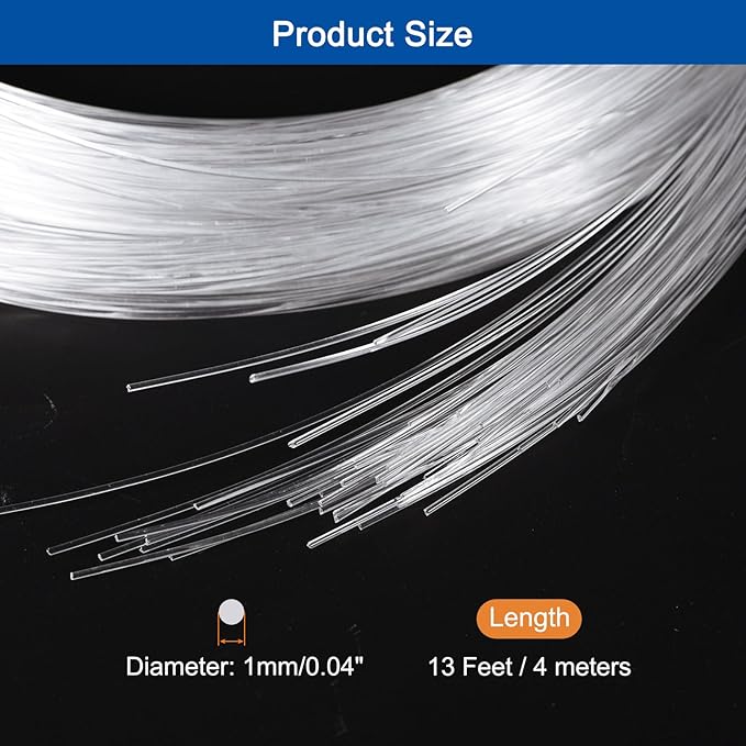 MECCANIXITY 50Pcs 13ft PMMA Mixed Fiber Optic Cable Strands 0.04 Inch Side Glow LED Illumination Crystal Cables Car Atmosphere Lights for Star Sky Roof Ceiling