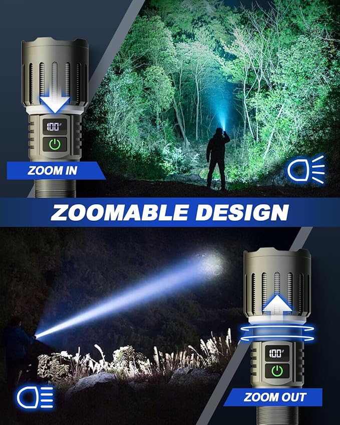 Victoper Rechargeable Flashlight, Titanium 5 Modes Zoomable Flash Light, Bright Real 1500 High Lumens Flashlights, LED Power Display Tactical Flash Lights Holster for Camping Hunting Essential Men