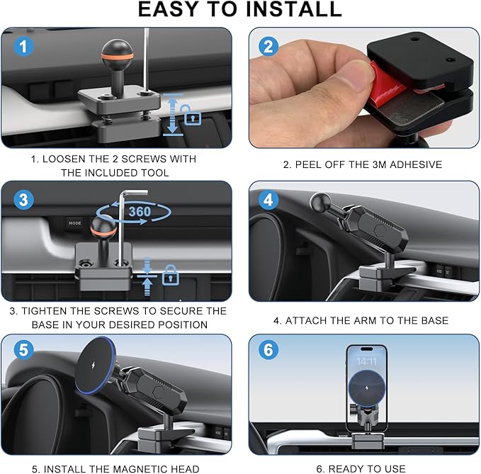 5th Gen Toyota 4Runner Phone Mount Charger, 15W Wireless Charging Phone Holder for 4Runner 2024 2023 2022 2021 2020-2010, Toyota 4runner Accessories for iPhone and MagSafe Cases