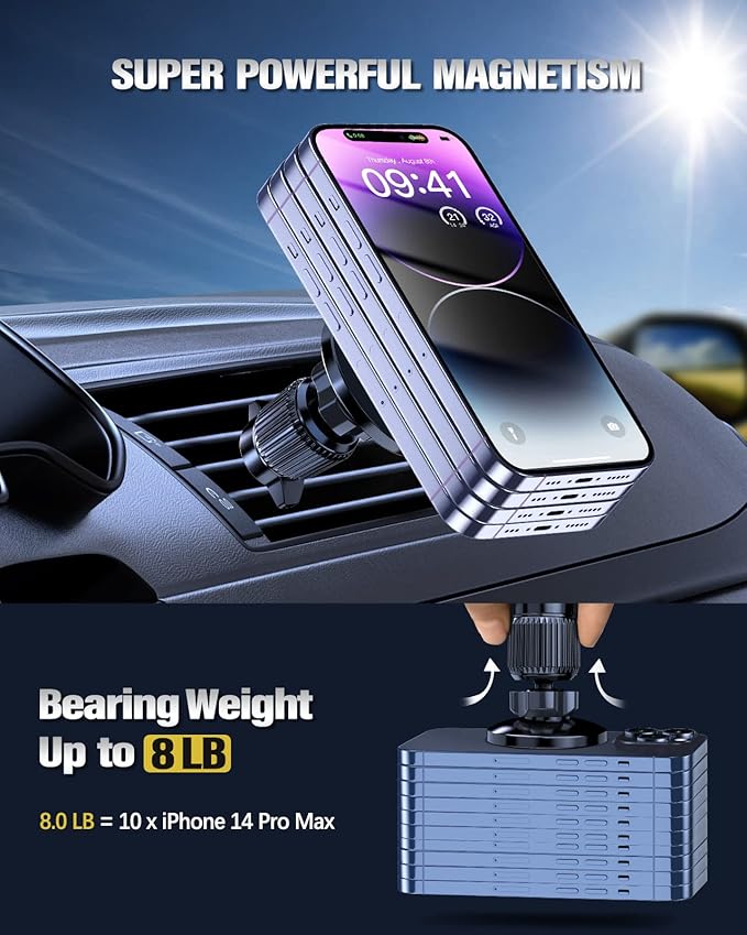 Car Mount [20 Powerful Magnets] Magnetic Phone Holder for Car Automobile Hands Free iPhone Car Holder Mount 360° Adjustable Air Vent Phone Holder Fit for iPhone 17/16/15/14/13/12 Series