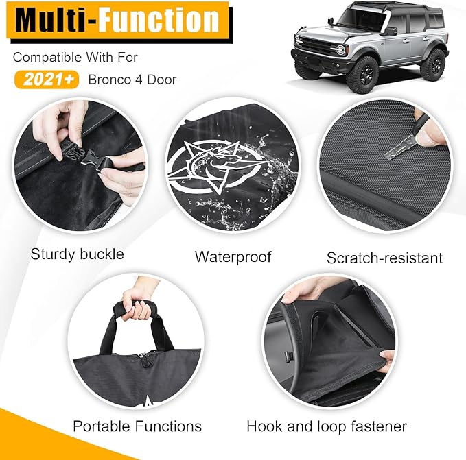 Soft Top Window Organizer Storage Bag Protection Compatible With For Ford Bronco 2021 2022 2023 2024 2025 4 Door Plush Multi-Layer Soft-Top Window Protector Bag（Black）