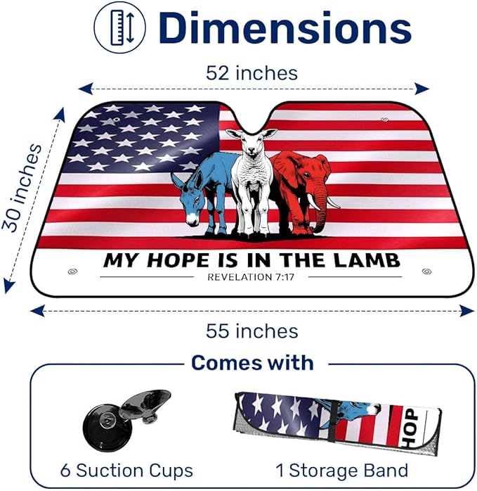 GENANY Faith in The Lamb Windshield Sun Shade for Car SUV Truck (55x30 Inches), Sun Shade Windshield, Shades for Windows, Protector Blocks UV, Car Decor