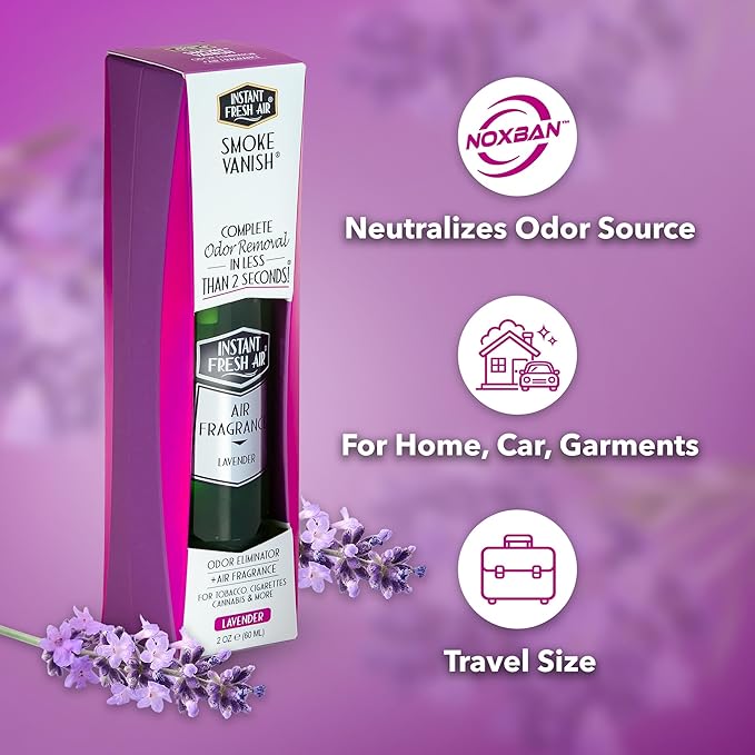 Smoke Vanish - Smoke Odor Eliminator Spray - Removes Odor Instantly with Noxban™ - Eco-Friendly - For Home, Car, & Travel - Lavender Scent - 2 oz. (Pack of 2)