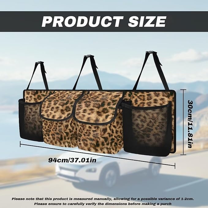 Brown Leopard Pattern Car Organizer Waterproof Trunk Hanging Storage Bag with Extra Storage Space for SUVs,Trucks,Vans