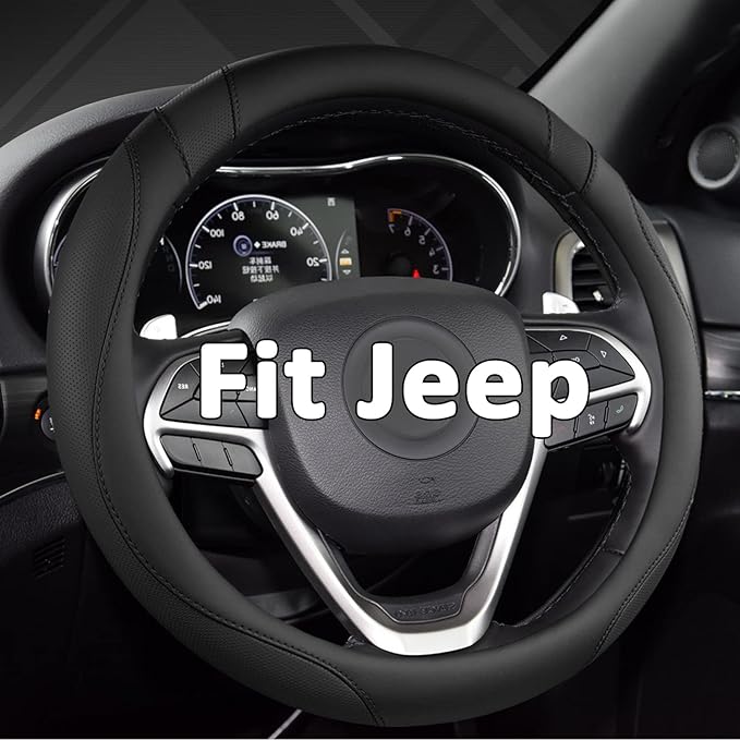 West Llama Customized Auto Car Steering Wheel Cover for Jeep Grand Cherokee,Wrangler,Compass,Gladiator,Cherokee 14.5-15 inches(Black - Standard Size)