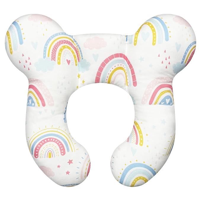 Baby Neck Pillows - Upgraded Toddler Travel Cushion for Toddler Head and Neck, Infant Neck Pillow for Car Plane Stroller Pushchair - Rainbow A
