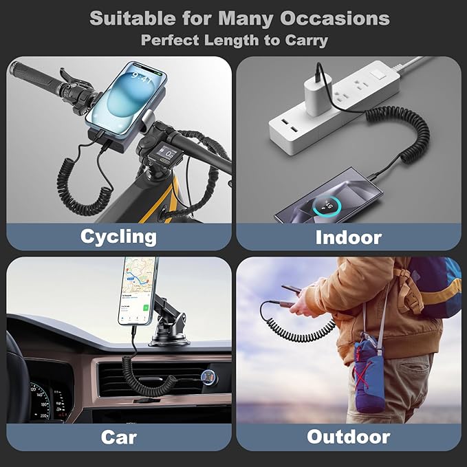 65W USB C Car Charger with Retractable Coiled USB C Cords, OKRAY 4-Port Car Charger PD30W&QC3.0 Fast Charging 12v Cigarette Lighter Adapter for iPhone 17 Air 16e 15 16 Pro, Samsung Galaxy S25 S24 A16