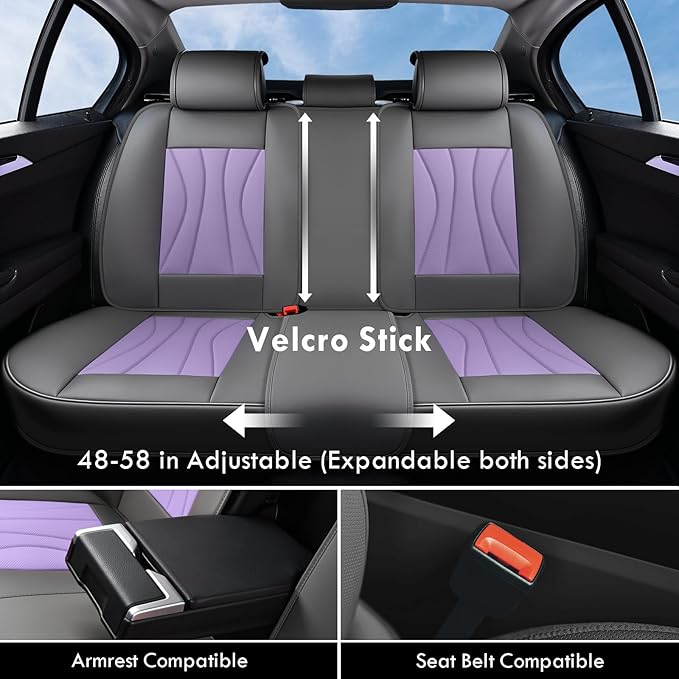 Coverado Seat Covers Full Set, Leather Car Seat Covers, Waterproof Seat Covers for Cars, Front and Back Car Seat Protectors, Car Seat Cushions Universal Fit for Most Cars (Gray&Purple)