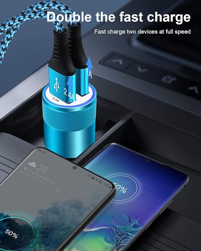 Cigarette Lighter Adapter, USB Car Charger, 3.4a Fast Charging Dual-Port Cargador de Carro for iPhone 17 16 15 14 13 12 SE 11Pro Max X XR XS Max Plus, Samsung Galaxy S25 S24 S23 S22 S21 S20 A17 A16