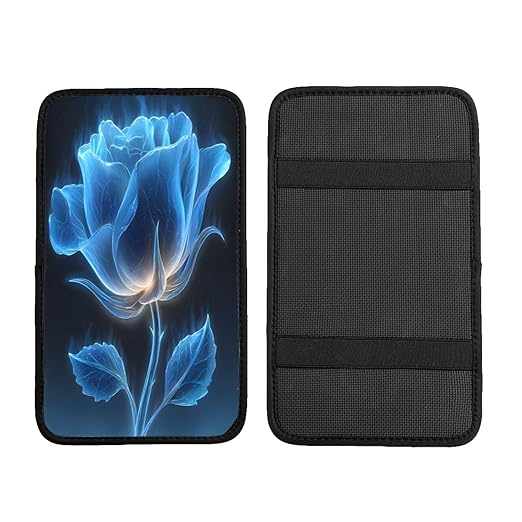 Blue Rose with Glowing Car Auto Armrest Cushion Cover Accessories Center Console Seat Box Pad Protector Universal Decoration for Most Vehicle SUV Truck