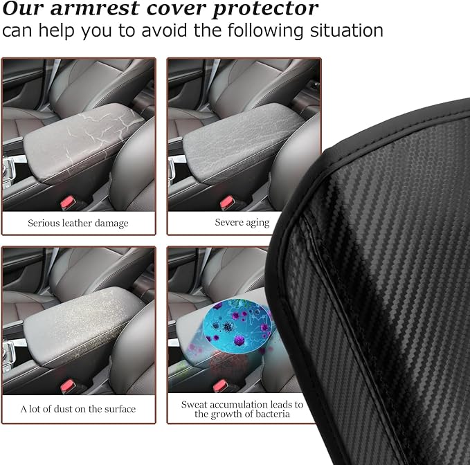 SKTU for 2019-2024 2025 2026 Mazda 3 Mazda3 Center Console Cover 2023 2024 2025 2026 Mazda3 Armrest Pad 2024 2025 2026 Mazda3 Seat Box Cover Automotive Car Center Console Soft Cushion (Carbon Fiber)