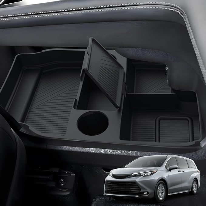 Falafa Center Console Organizer Compatible with 2025 2026 Toyota Sienna with Cup Holder, Soft Silicone Lower Center Console Tray Storage Box for 2021-2026 Toyota Sienna