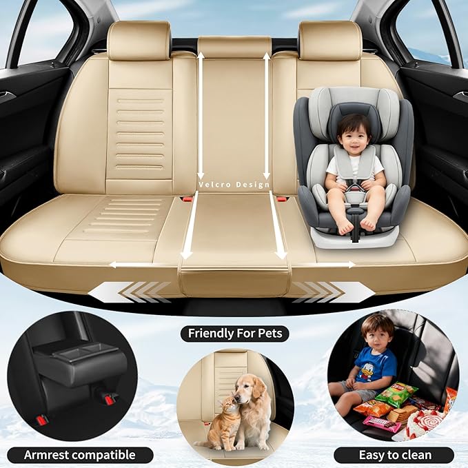 Fit Tucson Premium Leather Car Seat Covers Compatible with Hyundai Tucson 2010-2026, Breathable, Wear Resistant, Airbag Compatible, All-Weather Protection & Full Coverage, 2 Front Seat Beige