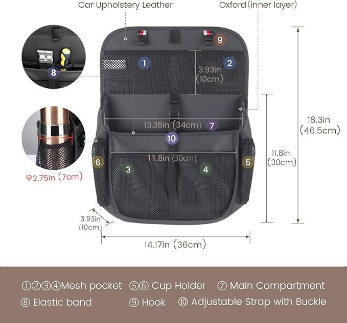 Viaviat Hanging Car Trunk Organizer and Storage, Premium Faux Leather Large Capacity Storage Accessories, Backseat Car Organizer for SUV/MPV/Truck (1, Black)