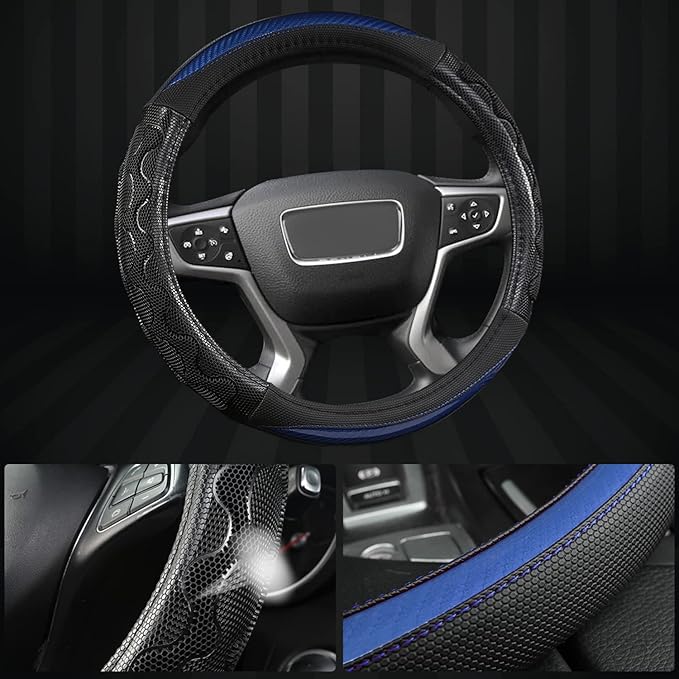 GIANT PANDA Steering Wheel Cover for GMC Sierra Acadia Terrain Yukon(3D Honeycomb-Blue-Standard Size)