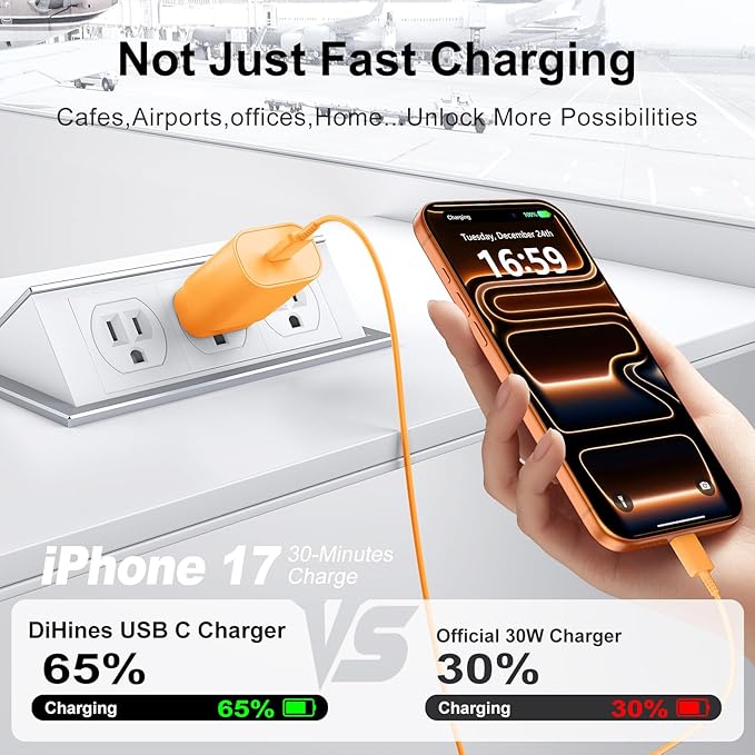 Phone 17 16 15 Charger Fast Charging,30W USB C Phone 17 16 15 Pro Max Charger Block & 10FT Long Type C Cable Cord for i.Phone 17/17 Air/17 Pro/17 Pro Max/16/16 Pro Max/15/15 Pro Max,Orange