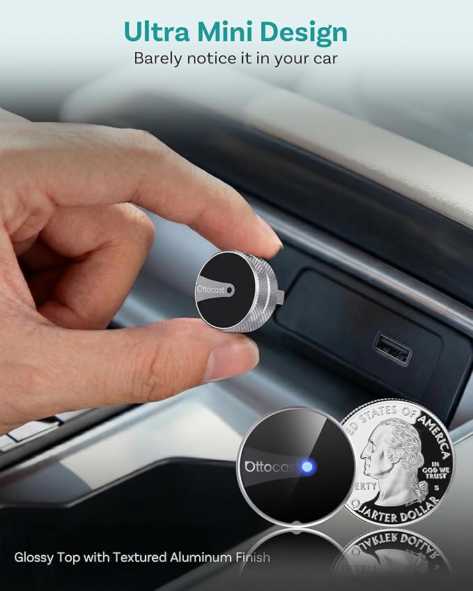 OTTOCAST Mini Tube 2026 Wireless CarPlay & Android Auto Adapter, Plug & Play for iPhone & Android, Seamless Auto-Connect, Stable Performance, Premium Aluminum Design