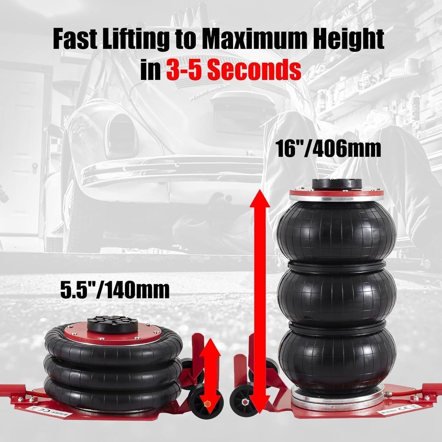 Air Jack,Heavy Duty 3 Ton/6600 lbs Air Bag Jack-3-Ply Pneumatic Lift up to 17.7 inch/450 mm for Cars/SUVs,Pneumatic Jack with Adjustable Long Handles