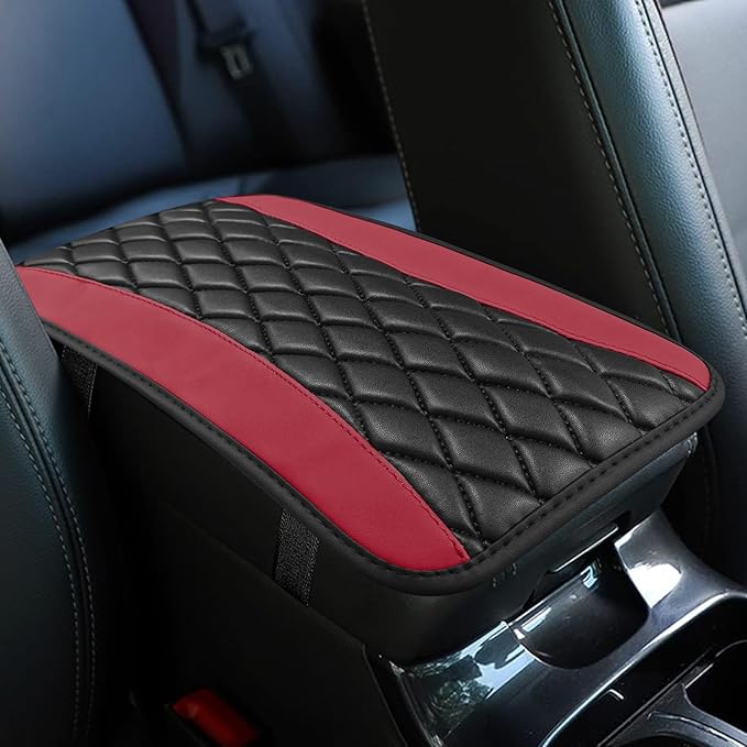 Car Center Console Cushion Pad, Armrest Cover for Car, Leather Waterproof Armrest Seat Box Cover, Auto Accessories Comfortable Arm Rest Box Cushion Pad for Most Vehicles (Wine Red)