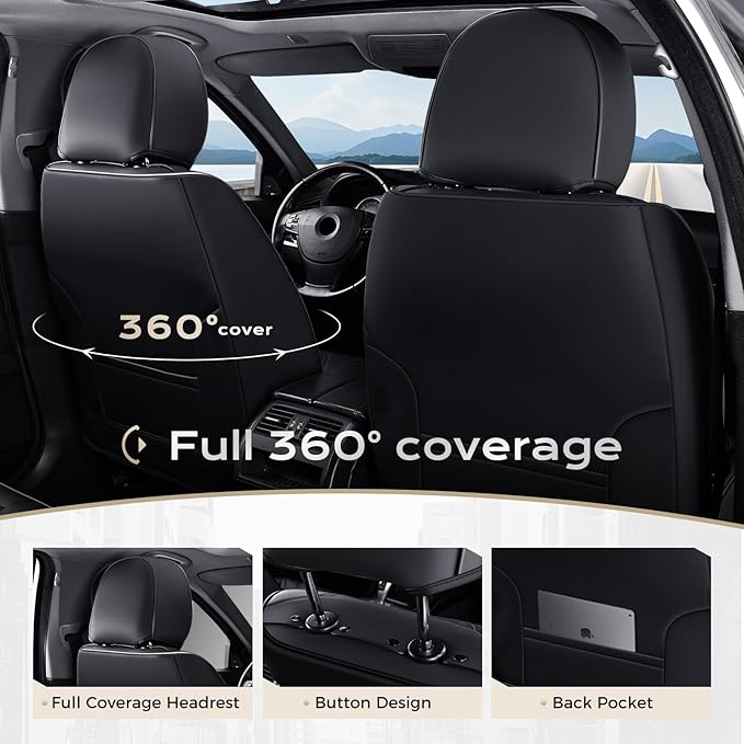 Coverado Seat Covers, Car Seat Covers Full Set, Leather Seat Covers for Cars, Car Seat Protector, Black Car Seat Covers Front Seats and Back Seats Universal Fit for Most Cars Camo