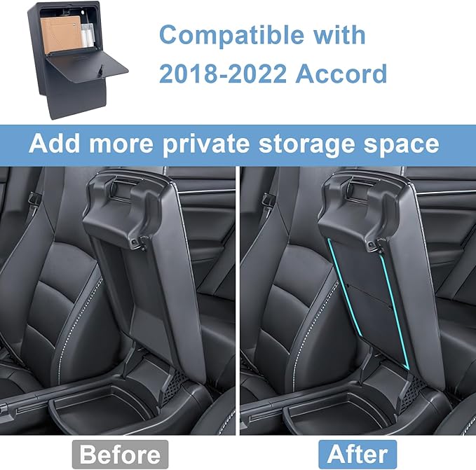 PIMCAR Center Console Hidden Organizer for Honda Accord 2018 2019 2020 2021 2022 Armrest Secret Compartment One-Touch Hidden Storage Accessories