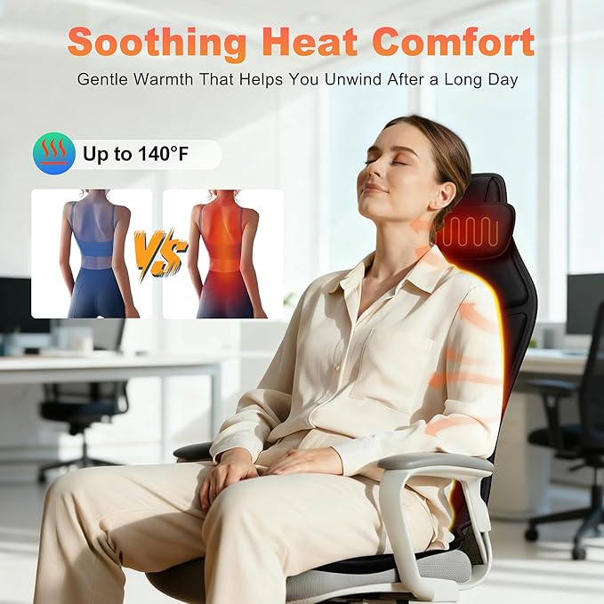 Massage Seat Cushion with Heat, Adjustable Neck Support, Breathable Lumbar Comfort, Gentle Vibration Back Massager for Office & Home Chair, Relaxation Gift