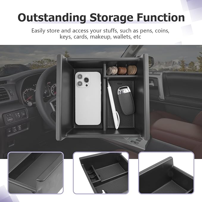 LUWU Center Console Organizer Tray Compatible with 2020-2025 2026 Kia Telluride/2010-2021 2022 2023 2024 Toyota 4Runner Accessories Armrest Console Organizer Armrest Organizer Insert Tray Black