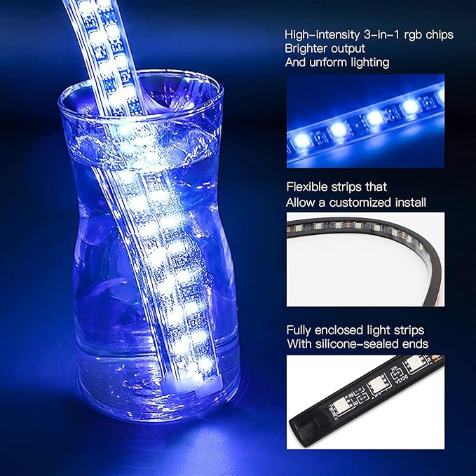 YUGUANG 4Pcs Underglow Kit for Car, APP Control Multicolor Car Underglow Light Kit Music Sync RGB Underbody Strips Light Waterproof for Cars Trucks SUVs
