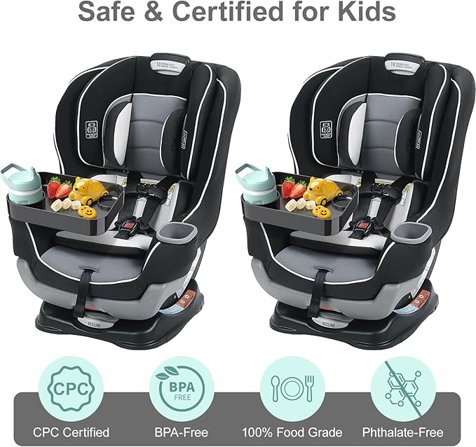[2 Pack] Car Seat Snack Tray for Toddlers - 3 Inch Cup Holder Fits Most Sippy Cups & Straw Bottles with Dip Well, Mess-Free Square Kids Travel Tray Road Trip Essentials, Black, 2