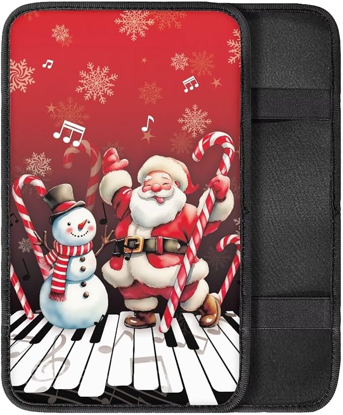 Santa Claus Snowman Xmas Universal Center Console Armrest Soft Pad Protector Cover Non Slip Fits for Most Vehicle,SUV,Truck Car Decoration