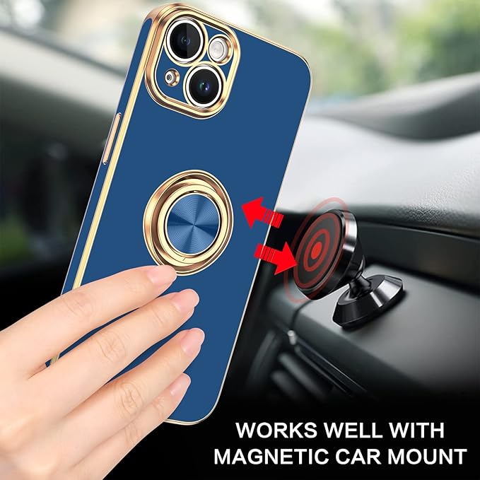 VENINGO iPhone 14 Case,Phone Cases for iPhone 14,Slim Fit Soft 360° Ring Holder Kickstand Magnetic Car Mount Supported Easy Clean Shockproof Protective Cover for Apple iPhone 14 6.1" 2022, Deep Blue