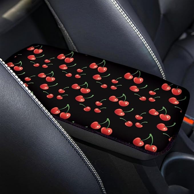 Cherry Auto Center Console Pad, Soft Car Center Console Covers Auto Armrest Seat Box Cover Protector for Most Vehicle SUV Truck