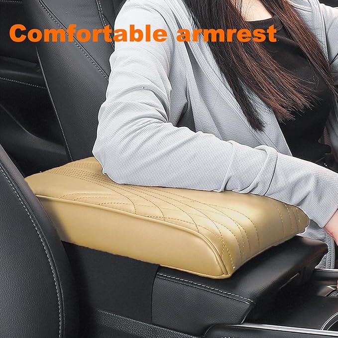 Car Center Console Cover, Memory Foam Car Armrest Cover, Beige Arm Rest Covering Car, Middle Organizer Elbow Pillow, Leather armrest Cover for Car/SUV/Truck/Auto (No.2 Beige)