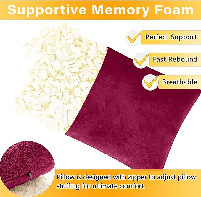 2 Pack Small Pillow, Memory Foam Mini Pillow 11 X 7 Inches for Travel, Sleeping, Nap and Neck, Knee, Lumbar Support, Tiny Cushion for Pet, Dogs (Burgundy)