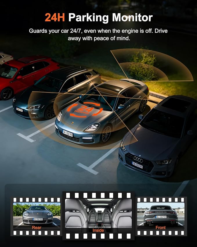 3 Channel 4K Dash Cam with STARVIS 2 Sensor, Free 128GB Card and WiFi 6 up to 20MB/s, Dash Camera for Cars with Front Rear Inside, 4K 2K 1080P, IR Night Vision, GPS, 24H Parking Mode, G-Sensor