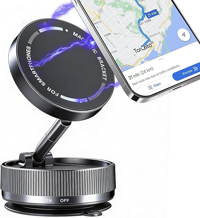 Car Phone Holder [120LBS Strongest Suction 2800gf Magnetic], 360° Adjustable for Magsafe Car Mount, Car Phone Mount for Cars/Gyms/Mirrors/Shower Stalls, Compatible with iPhone and Android Devices (1)