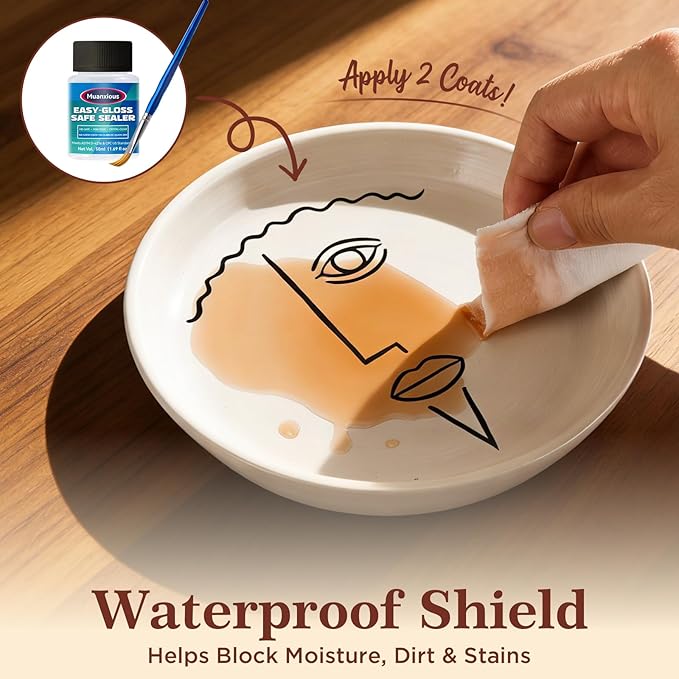 Muanxious Air Dry Clay Glaze — No-Tack High Gloss Waterproof Clear Varnish & Sealant, ASTM D-4236, Low Odor, Anti-Yellowing, 50ml (1.69 fl oz)