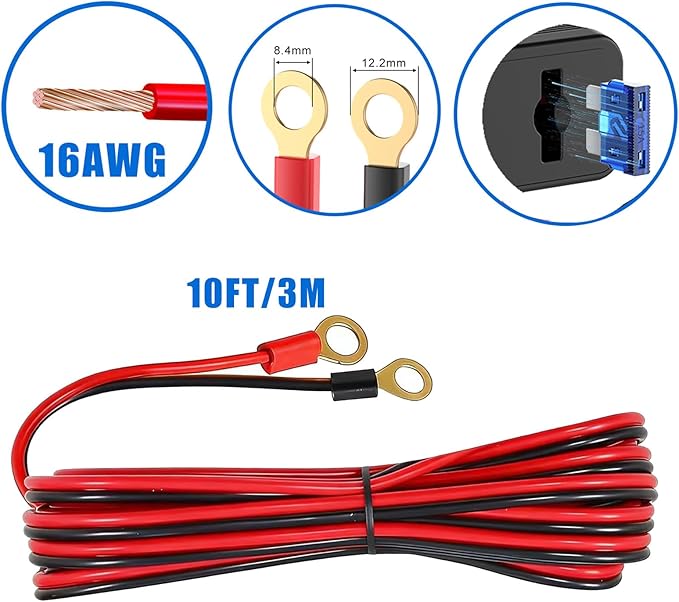 12V Cigarette Lighter Splitter with 10FT/3M Cable, 180W Car Charger Socket Multi 4 USB Port Adapter with LED Display Master and Independent Switch, 12 Volt Power Outlet Plug with Eyelet Terminal