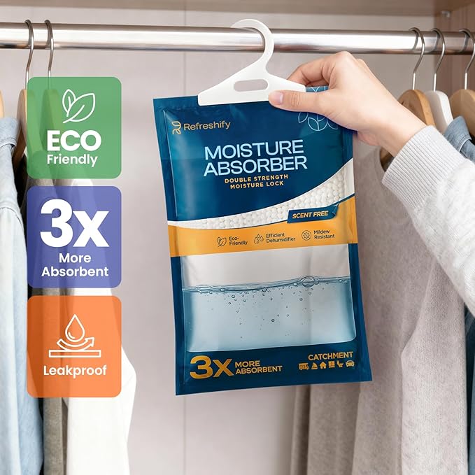 Moisture Absorbers and Humidity Absorber Bags for Closet - 10 Pack High-Efficiency Moisture Absorber and Humidity Packs for Home, Moisture Bags and Dehumidifier Bags for Car Fragrance Free, 10 Pack