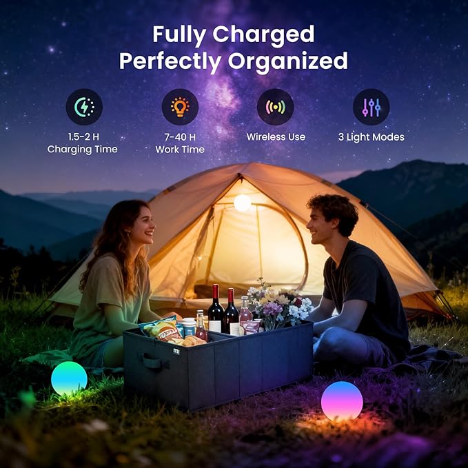 MIU COLOR Collapsible Car Trunk Organizer with 3-inch Rechargeable LED Ball Light Set for SUV, Sedan, Van, Camping, Party, Home Storage, Car Accessories for Men, Women, Color Glow Birthday Day Gifts