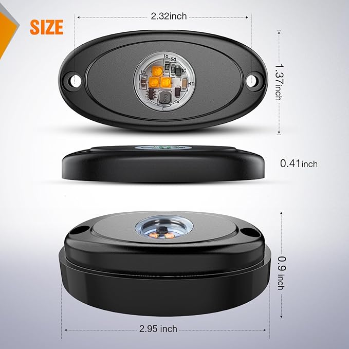 Nilight LED Rock Light 4PCS Amber Underglow Wheel Well Fender Pods Waterproof Exterior Underbody Roof Rack Side Lamps for 12V 24V Car Truck Pickups ATV UTV SUV Motorcycle Boat