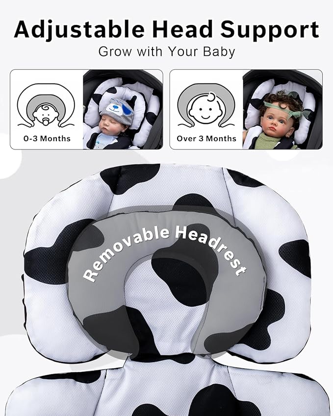 Infant Car Seat Insert with Extra Headrest for Preemie to Toddler, Adjustable Baby Car Seat Head Support with Shoulder Pads, Breathable Air Mesh & Mink Dot Newborn Carseat Insert