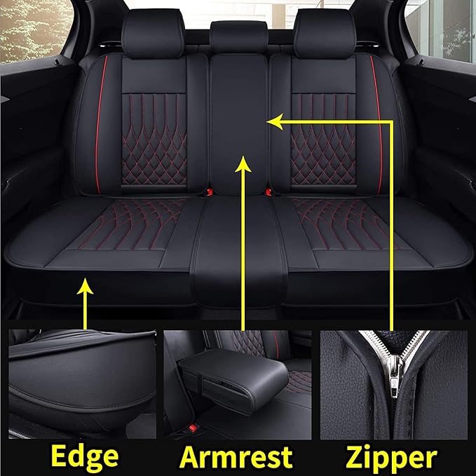 Aierxuan Car Seat Covers Full Set Universal Fit for Honda Civic Accord, Toyota Camry Prius Rav4 Corolla, Kia, Lexus, Nissan, Mazda, Jeep Cherokee and Most Cars, with Waterproof Leather (Black and Red)