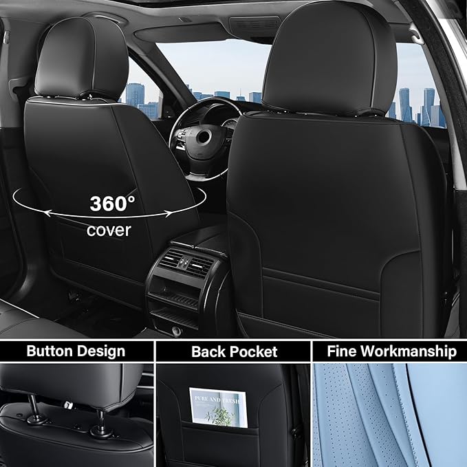 Coverado Front and Rear Seat Covers, 5 Seat Universal Seat Covers, Faux Leather Seat Cover for Trucks, Waterproof Car Seat Protector, Car Seat Cover Car Seat Cushion Fit for Most Cars (Black&Blue)