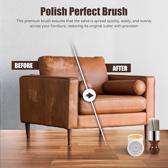 LUXGROVE® Leather & Furniture Repair Salve & Brush Set, Leather Cleaner and Conditioner for Furniture - UV Protectants Help Prevent Cracking or Fading, Wood, and Vinyl Conditioner - 8oz