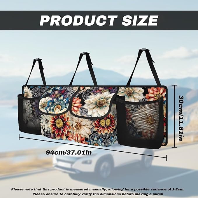 Boho Style Car Trunk Organizer Mandala Floral Flowers Collapsible Cargo Bag Backseat Car Organizer,Space Saving Expert