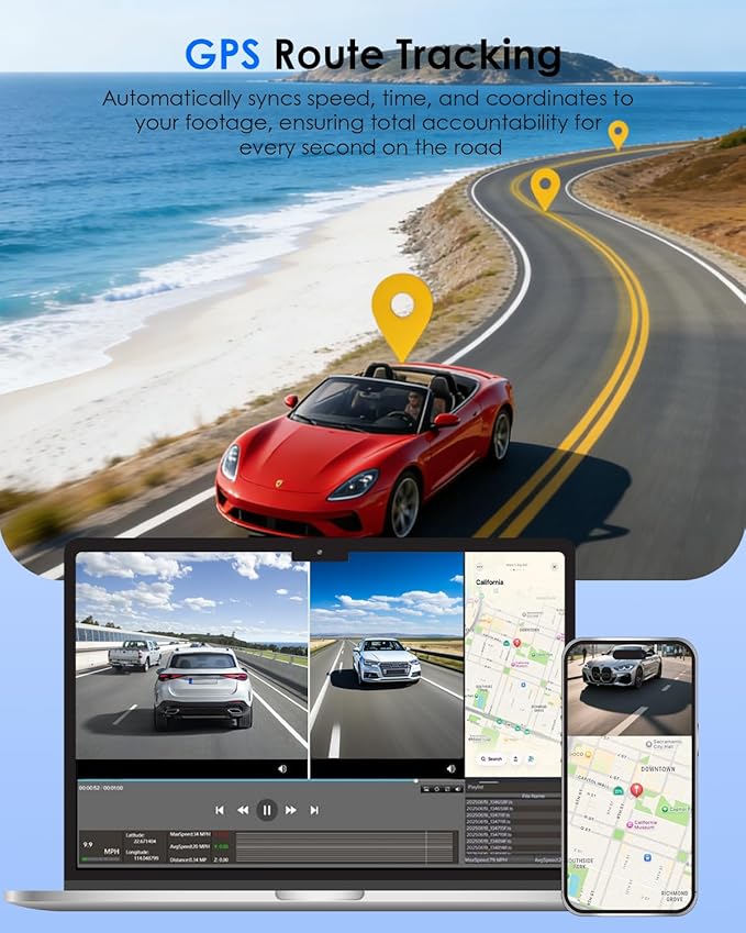 4K+4K Dash Cam Front and Rear, Free 128GB Card Included, 5.8GHz WiFi-20MB/s Fast Download, Dash Camera for Cars with Accurate GPS, G-Sensor, WDR Night Vision, 3.39" IPS Screen, 24H Parking Mode