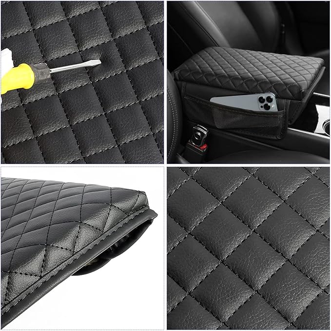 zipelo Car Armrest Cushion, Carbon Fiber Leather Auto Center Console Pad, Memory Foam Armrest Box with Storage Bag, Hand Rest Pillow with Organizer Pockets, Universal Fit for Most Vehicles (Blue)