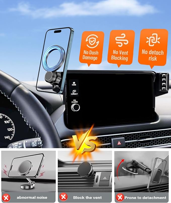 Magnetic Car Phone Mount for Honda HR-V HRV 2023-2026/CR-V CRV 2023 2024 2025 2026 Accessories,for MagSafe Strong Magnets Cell Phone Holder 7/9-Inch Screen Cradles,with Portable Phone Gripper